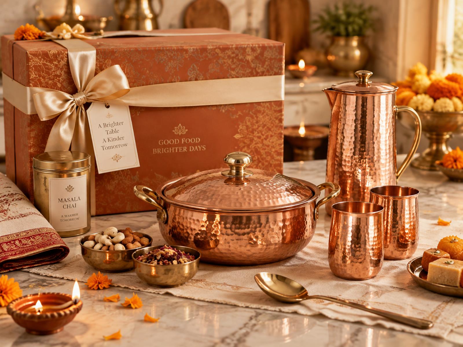One Click Solution gift hampers, copperware and dinner sets